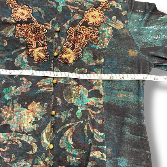 Soft Surroundings Top Sz Small Petite Del Bosque Tunic Starry Night Gold Beaded - Picture 6 of 7